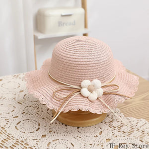 Kids Girls Flower Summer Caps Fashion Children Sunscreen Sun Hat Straw Hat Bag for Beach Baby Accessories for 2-8 Years Kids