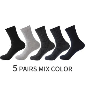 5 Pairs Men Bamboo Fiber Crew Socks Man High Quality Summer Winter Business Breathable Black Male Dress Ankle Socks