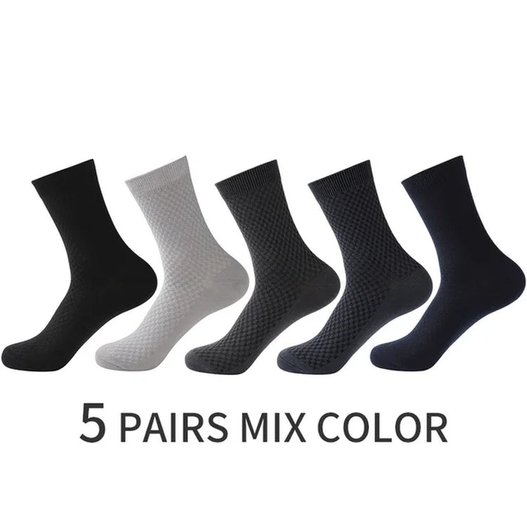 5 Pairs Men Bamboo Fiber Crew Socks Man High Quality Summer Winter Business Breathable Black Male Dress Ankle Socks