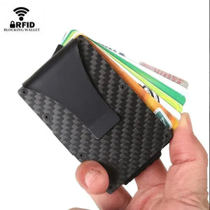 Slim Wallet for Men - Front Pocket RFID Blocking Minimalist Wallet for Men - Metal Wallet with Money Clip for Men (Carbon Fiber)