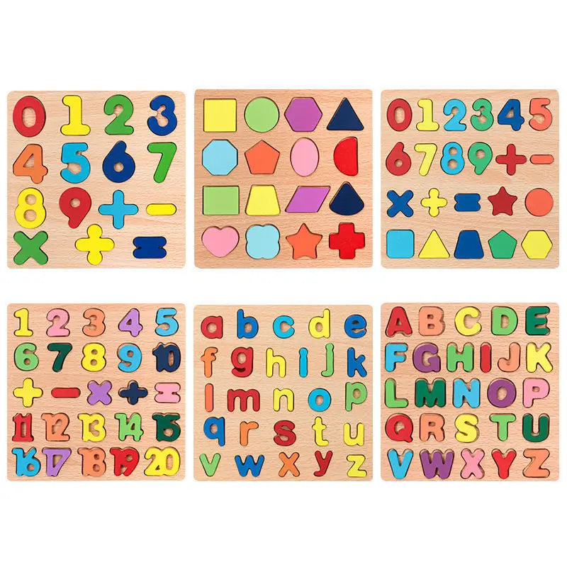 Wooden Jigsaw Puzzle Children Letters Numbers Board Pairing Puzzle Cognitive Montessori Early Educational Toys for Kids Gift