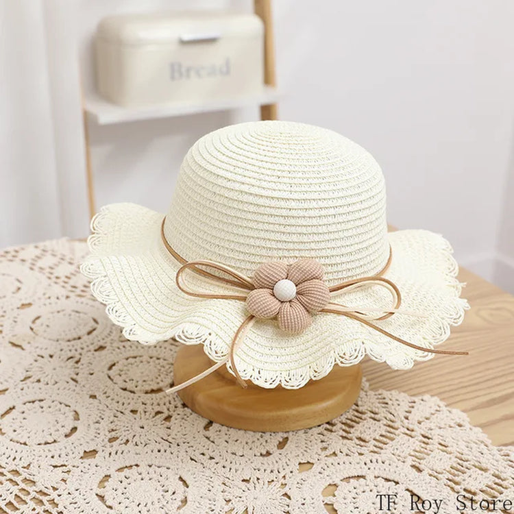 Kids Girls Flower Summer Caps Fashion Children Sunscreen Sun Hat Straw Hat Bag for Beach Baby Accessories for 2-8 Years Kids