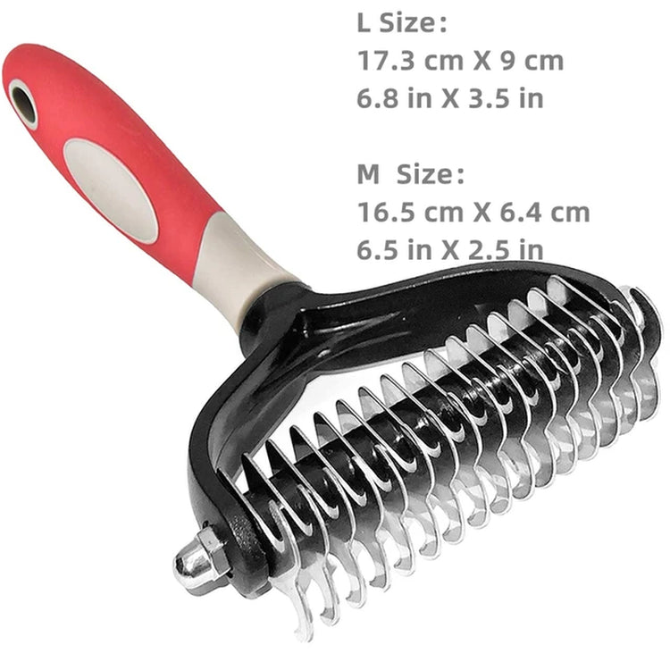 Pets Stainless Steel Grooming Brush Two-Sided Shedding and Dematting Undercoat Rake Comb for Dog Cat Remove Knots Tangles Easily