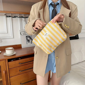 Vertical Stripe Waterproof Cosmetic Bag for Women with Makeup Case, and Traveling Pencil Bag