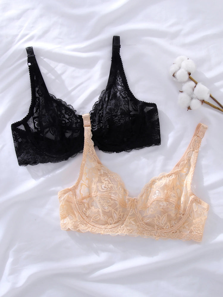 2Pcs/Lot Lace Bra Bralette Women Push up Bra Underwire Full Lace Bra Sexy Brassiere Underwear for Women Bralette Lingerie Bh