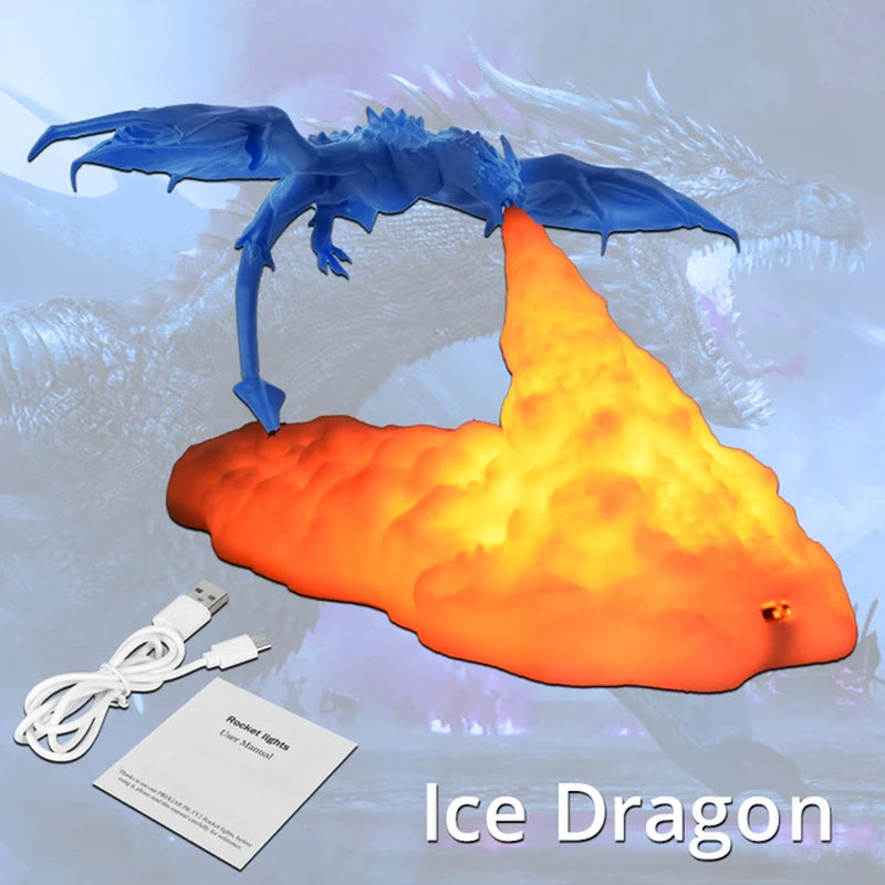 3D Room Decor Print LED Fire Dragon Ice Dragon Lamps Home Desktop Rechargeable Lamp Best Gift for Children Family Home Decor