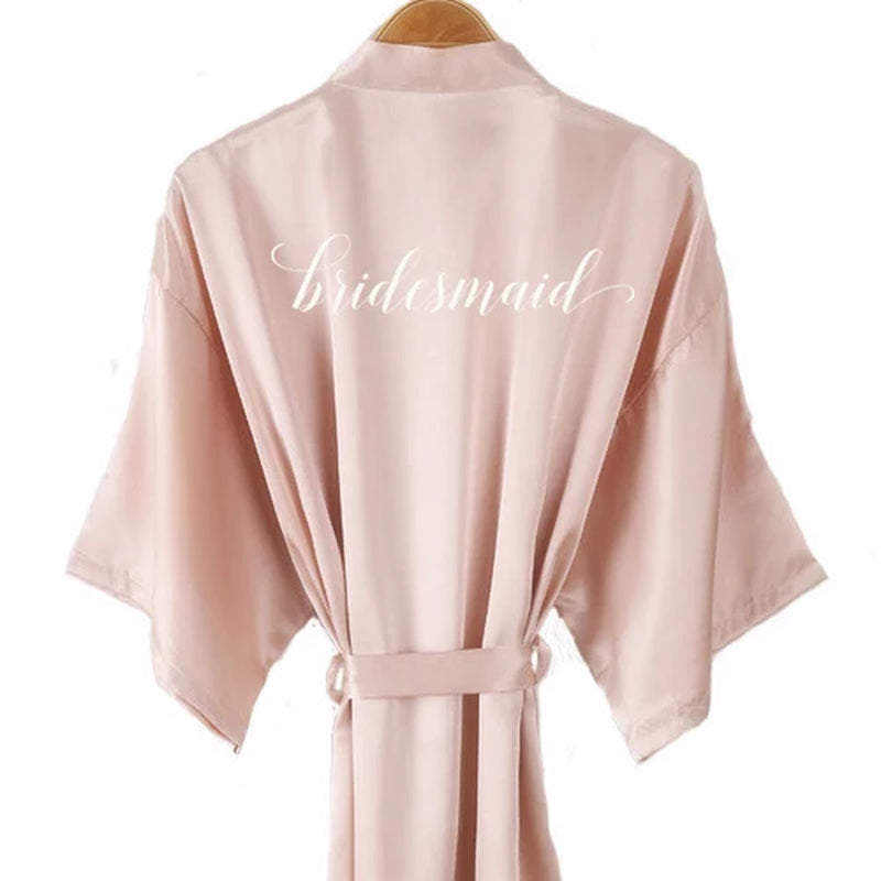 Champagne Bathrobe Bride Satin-Silk Kimono Women Bridal Party Sister Team Mother Shower Sleepwear Bridesmaid Wedding Short Robes