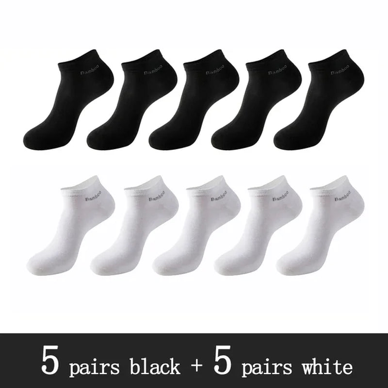 10 Pairs / Pack Men'S Bamboo Fiber Socks Short High Quality New Casual Breatheable Anti-Bacterial Man Ankle Socks Men