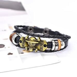 Figurine One Piece Anime Bracelet PU Luffy Bracelet Cosplay Props Straw Hat Pirate Jewelry Props Toys Kids Birthday Gift