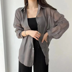 8 Colors Shirts Women Sheer Thin Chic Summer Simple Solid Sun-Proof Temper Fashion Baggy All-Match Basic Korean Style Clothes