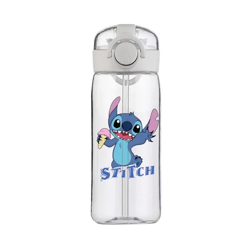 400Ml  Stitch Plastic Water Bottle Portable Outdoor Sport Tea Cup Transparent Kids Straw Cups Kitchen Drinking Tools