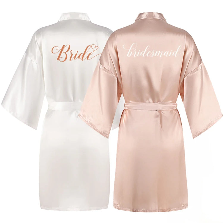 Champagne Bathrobe Bride Satin-Silk Kimono Women Bridal Party Sister Team Mother Shower Sleepwear Bridesmaid Wedding Short Robes