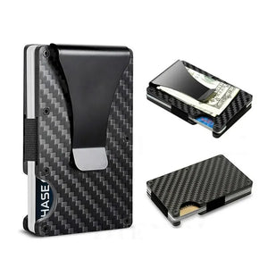 Slim Wallet for Men - Front Pocket RFID Blocking Minimalist Wallet for Men - Metal Wallet with Money Clip for Men (Carbon Fiber)