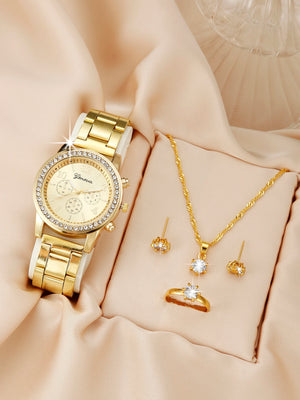 NEW 5Pcs Luxury Fashion Women Watch Set Alloy Strap Ladies Quartz Wristwatch Rhinestone Alloy Bracelet for Ladies Gift