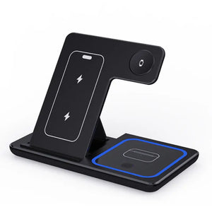 Wireless Charger Stand with Foldable 3-in-1 Fast Charging Station for iPhone, Apple Watch, and Airpods Pro