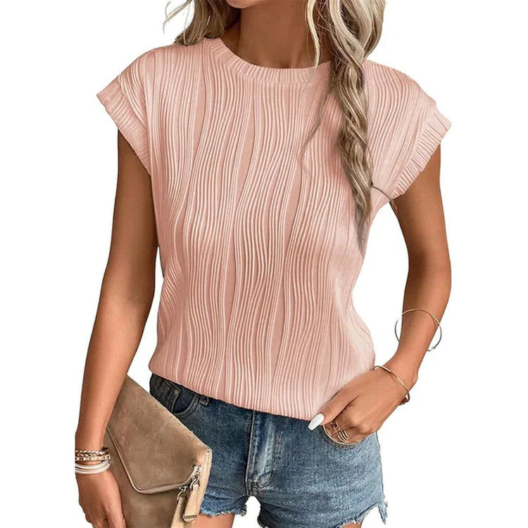 Womens Short Sleeve Textured Tops Crewneck Knit Solid Loose Casual Basic T Shirts Tee Blouses