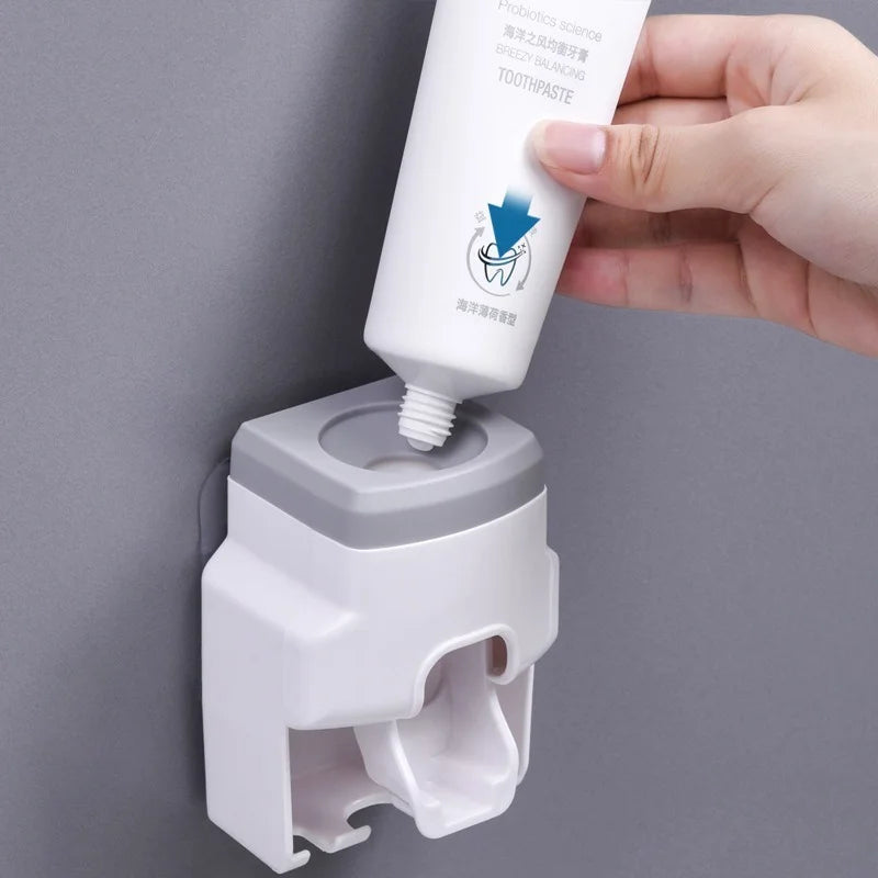 Wall-Mounted Automatic Toothpaste Dispenser with Toothbrush Holder - Bathroom Accessories