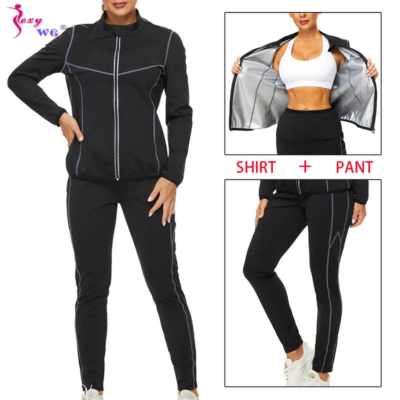 Sauna Set for Women Weight Loss Suit Sweat Top Pants Fitness Jacket Leggings Thermo Long Sleeves Trousers Body Shaper Gym