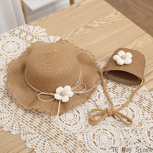 Kids Girls Flower Summer Caps Fashion Children Sunscreen Sun Hat Straw Hat Bag for Beach Baby Accessories for 2-8 Years Kids