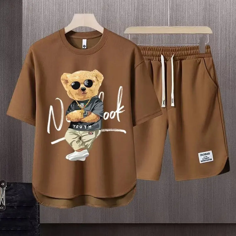 2023 Summer Men Clothing Tracksuit Sets Japan Fashion Harajuku Tracksuit Men 2 Piece Set Casual Short Sleeve T Shirts+Shorts