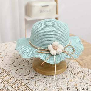 Kids Girls Flower Summer Caps Fashion Children Sunscreen Sun Hat Straw Hat Bag for Beach Baby Accessories for 2-8 Years Kids