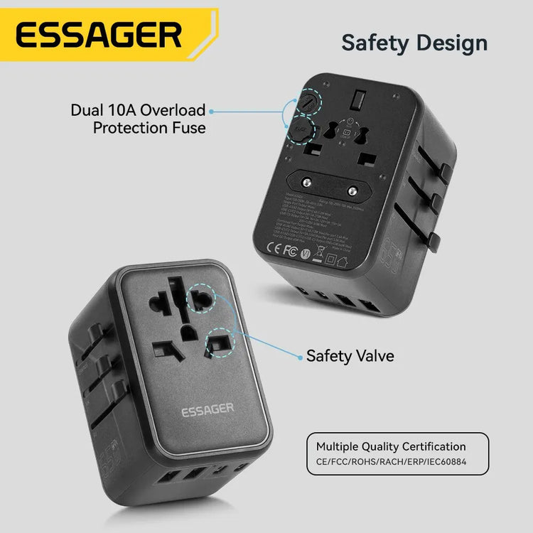 Universal Travel Charger 65W Fast Charger Travel Adapter Wall Charge for US EU UK AUS Plug Fully Functional Charging