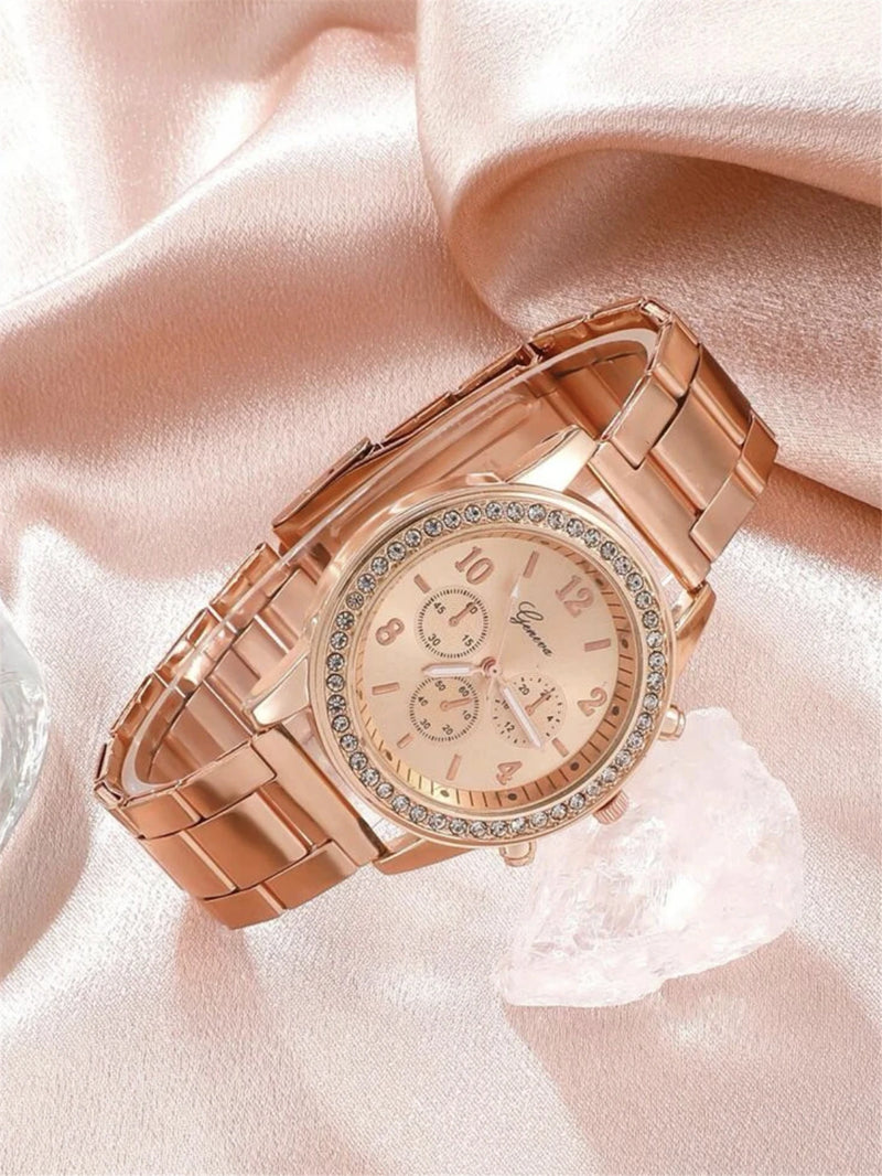 NEW 5Pcs Luxury Fashion Women Watch Set Alloy Strap Ladies Quartz Wristwatch Rhinestone Alloy Bracelet for Ladies Gift