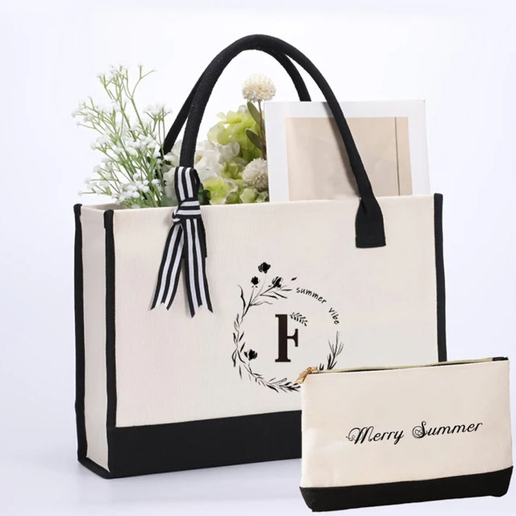 Trendy Letter Floral Print Tote Bag Set with Large Capacity Shoulder Bag and Coin Purse - 2 Pieces