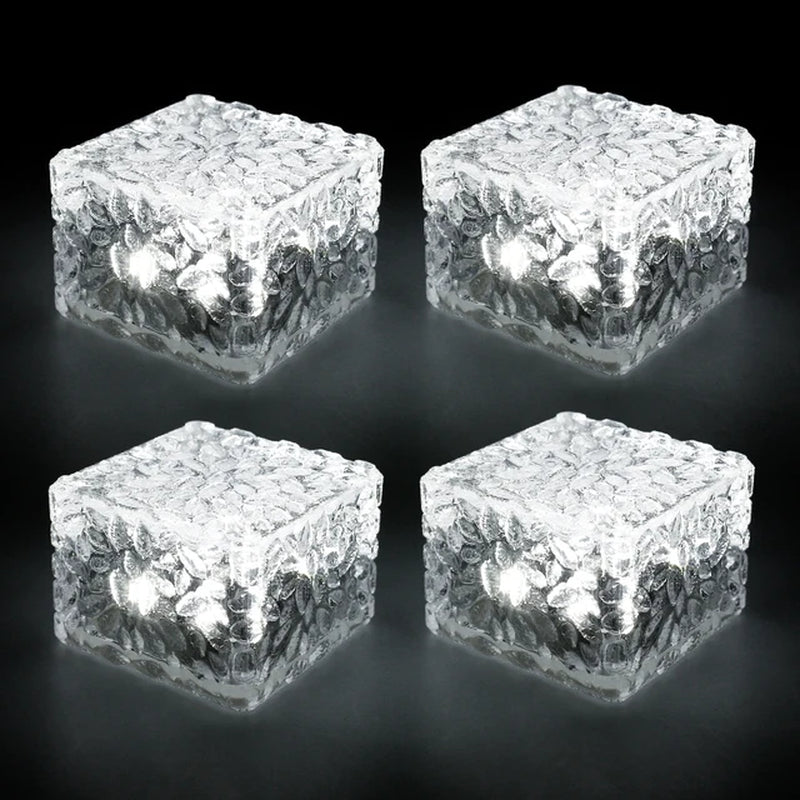 "Set of 4 Solar Ice Cube Lights for Outdoor Garden Decoration"