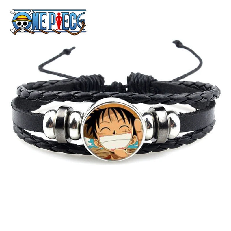 Figurine One Piece Anime Bracelet PU Luffy Bracelet Cosplay Props Straw Hat Pirate Jewelry Props Toys Kids Birthday Gift