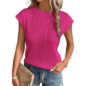 Womens Short Sleeve Textured Tops Crewneck Knit Solid Loose Casual Basic T Shirts Tee Blouses