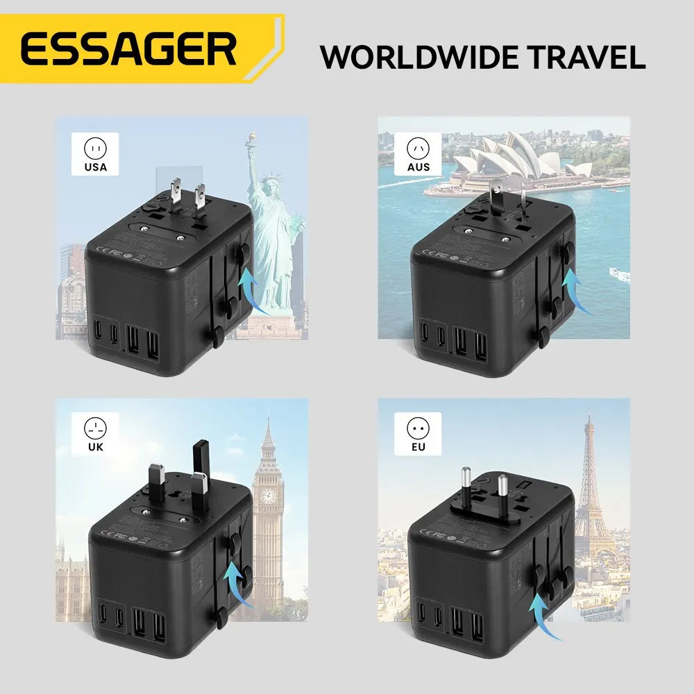 Universal Travel Charger 65W Fast Charger Travel Adapter Wall Charge for US EU UK AUS Plug Fully Functional Charging