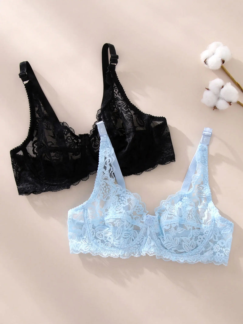 2Pcs/Lot Lace Bra Bralette Women Push up Bra Underwire Full Lace Bra Sexy Brassiere Underwear for Women Bralette Lingerie Bh