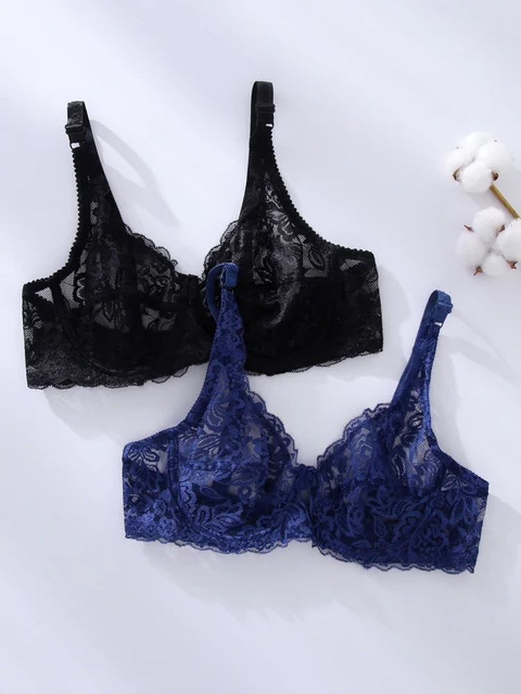 2Pcs/Lot Lace Bra Bralette Women Push up Bra Underwire Full Lace Bra Sexy Brassiere Underwear for Women Bralette Lingerie Bh