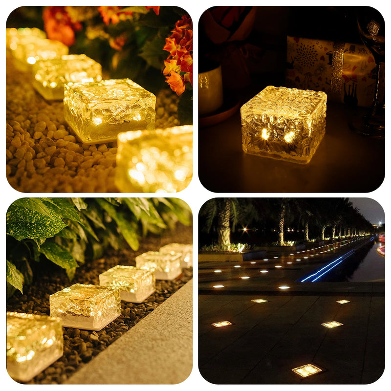 "Set of 4 Solar Ice Cube Lights for Outdoor Garden Decoration"