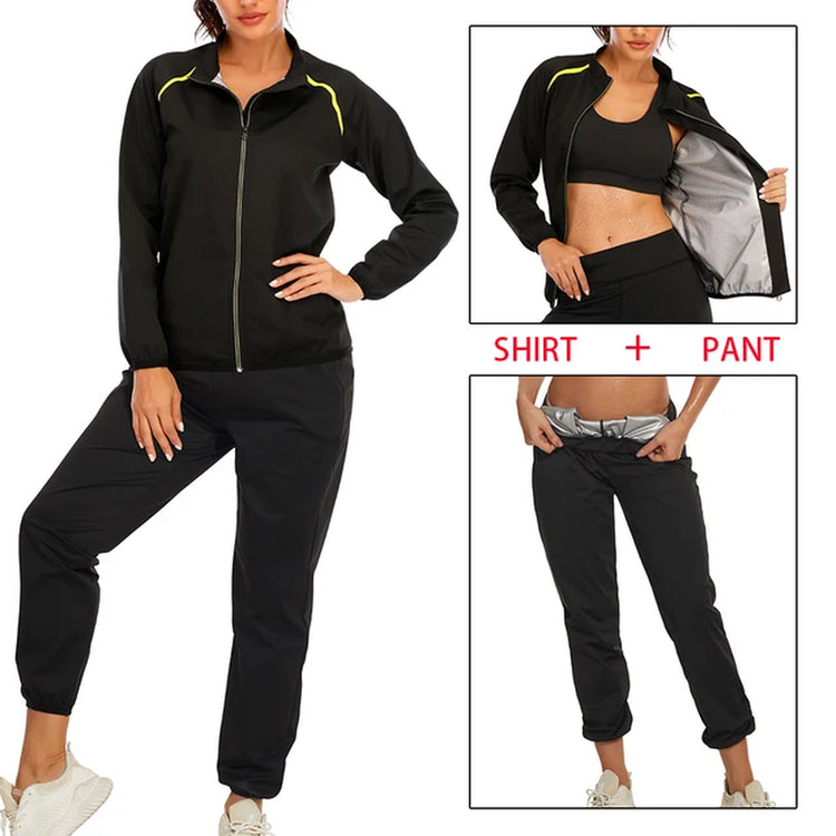 Sauna Set for Women Weight Loss Suit Sweat Top Pants Fitness Jacket Leggings Thermo Long Sleeves Trousers Body Shaper Gym