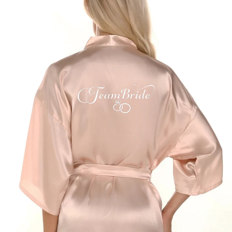 Champagne Bathrobe Bride Satin-Silk Kimono Women Bridal Party Sister Team Mother Shower Sleepwear Bridesmaid Wedding Short Robes