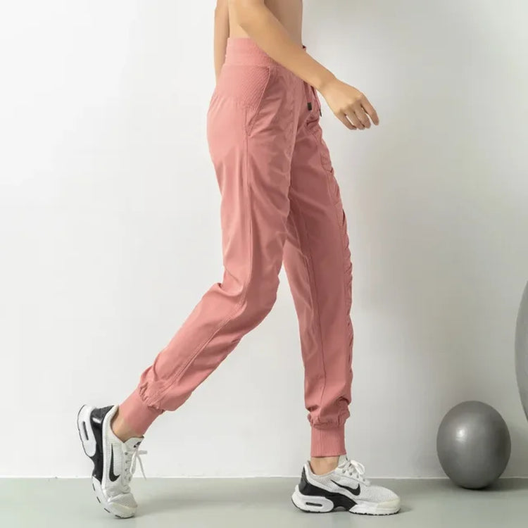 Fabric Drawstring Running Sport Joggers Women Quick Dry Athletic Gym Fitness Sweatpants with Two Side Pockets Exercise Pants