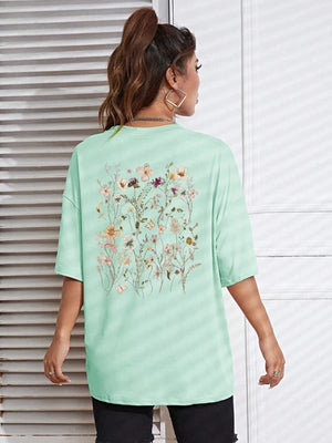 Beautiful Flower Clusters Print Cotton Women T-Shirts Casual Breathable Soft Short Sleeve Tops Loose Comfortable Street Clothes