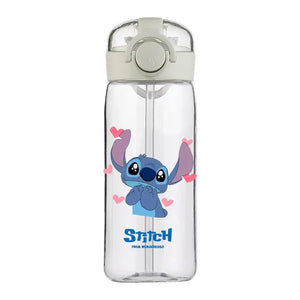 400Ml  Stitch Plastic Water Bottle Portable Outdoor Sport Tea Cup Transparent Kids Straw Cups Kitchen Drinking Tools