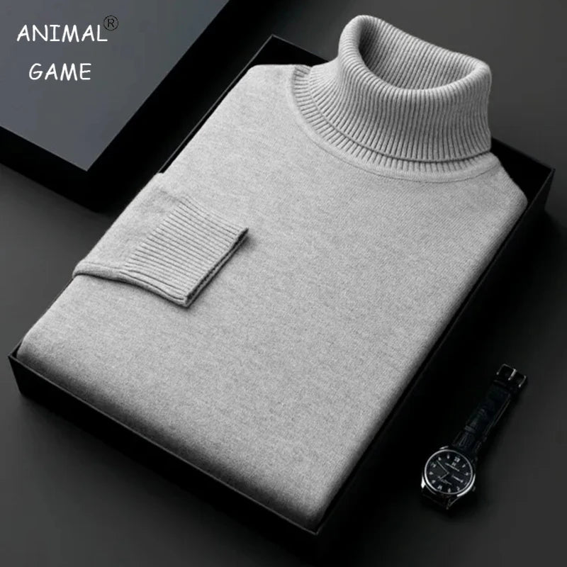 Sweatwear Mens Anti-Pilling High Quality Knitted Turtleneck Sweater Slim Fit Long Sleeve Pullover Solid Color Trend Men Clothing