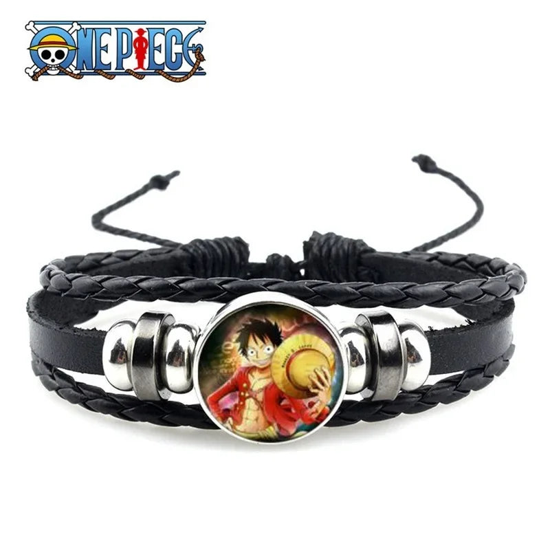 Figurine One Piece Anime Bracelet PU Luffy Bracelet Cosplay Props Straw Hat Pirate Jewelry Props Toys Kids Birthday Gift