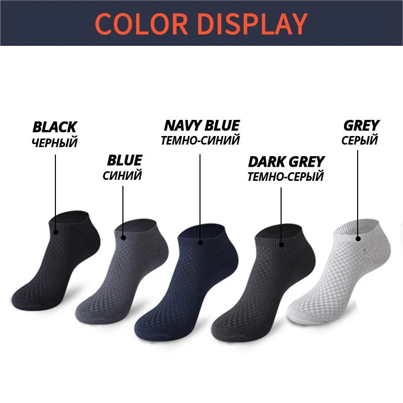 5 Pairs Men Bamboo Fiber Crew Socks Man High Quality Summer Winter Business Breathable Black Male Dress Ankle Socks