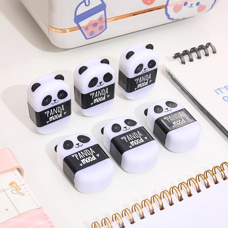 1Pcs Black & White Panda Erasers with Sharpener for Student 