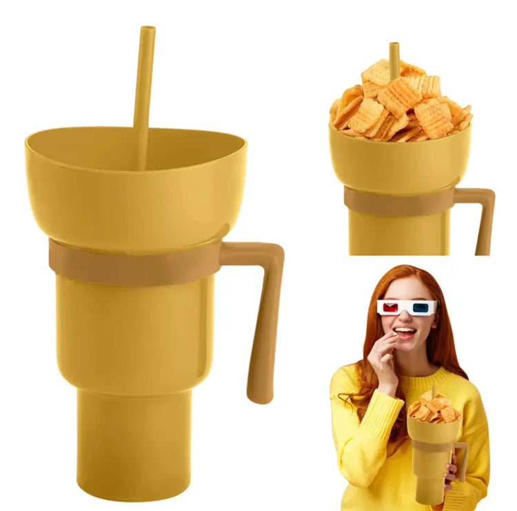 2-in-1 Creative Popcorn Snack Cup with Integrated Beverage Cup and Handle