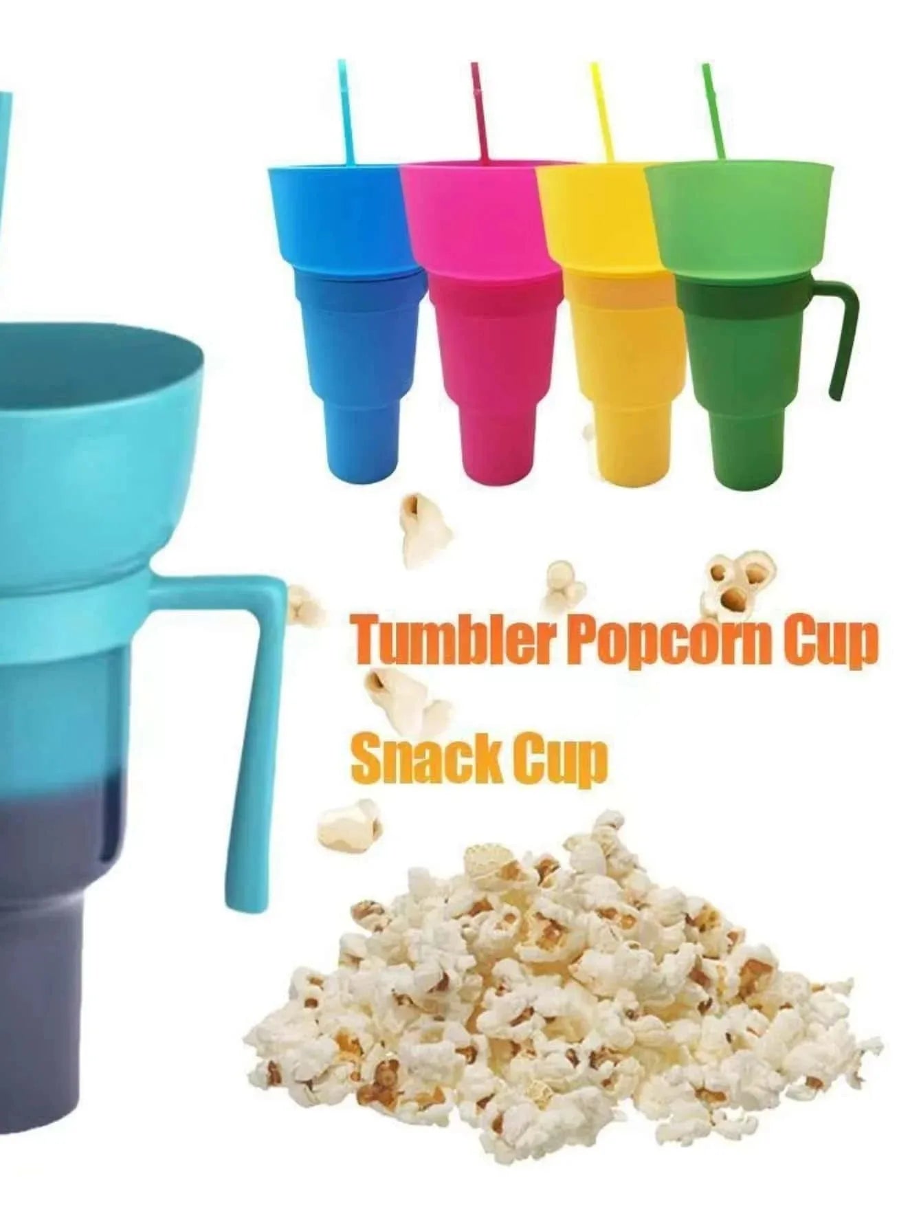 2-in-1 Creative Popcorn Snack Cup with Integrated Beverage Cup and Handle