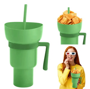 2-in-1 Creative Popcorn Snack Cup with Integrated Beverage Cup and Handle