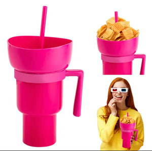 2-in-1 Creative Popcorn Snack Cup with Integrated Beverage Cup and Handle