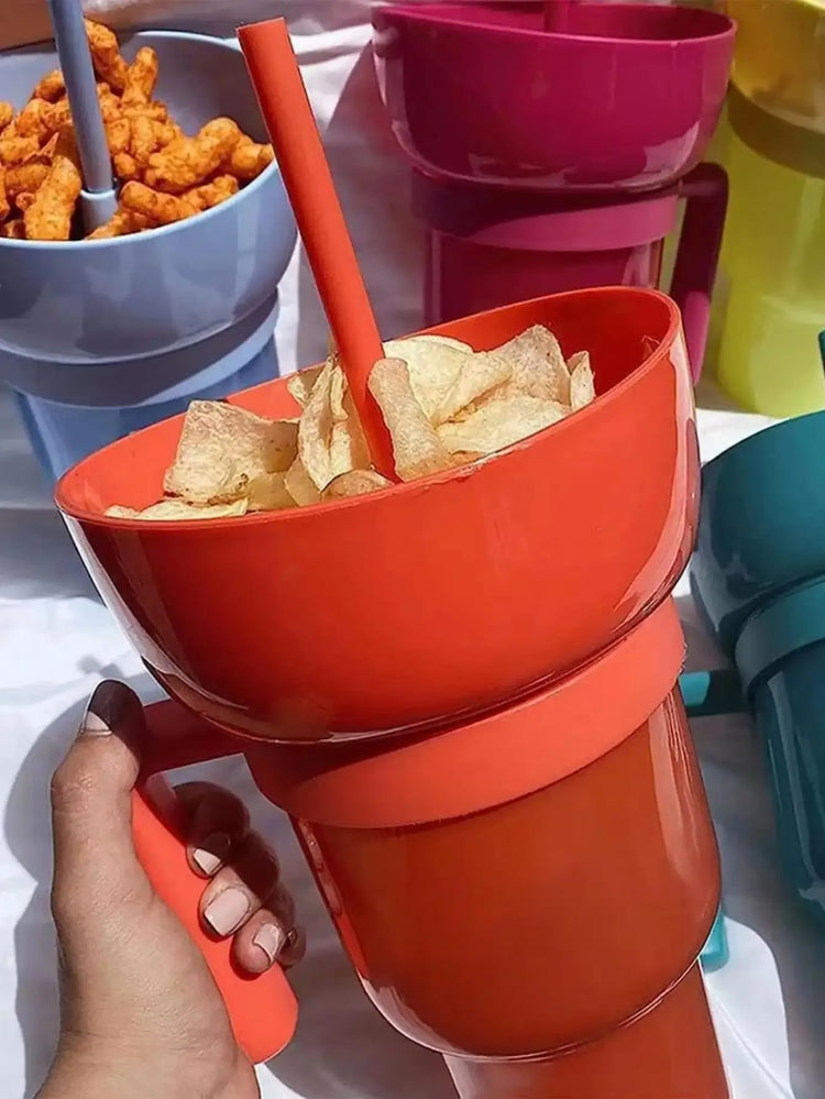 2-in-1 Creative Popcorn Snack Cup with Integrated Beverage Cup and Handle