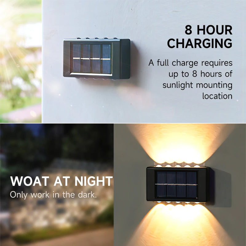 4/6/8/10LED Solar Wall Lamp Outdoor Waterproof Solar Powered Light up and down Illuminate Home Garden Porch Yard Decoration